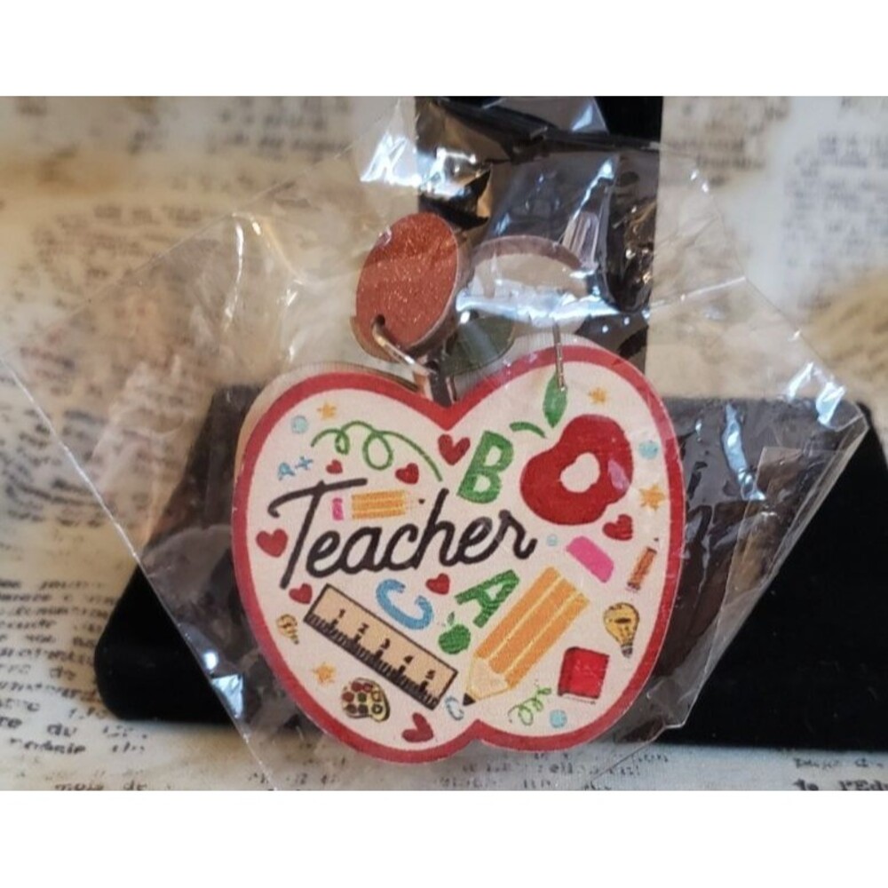 Back to School - Lightweight Apple Teacher Post Earrings - NIP - Whimsical